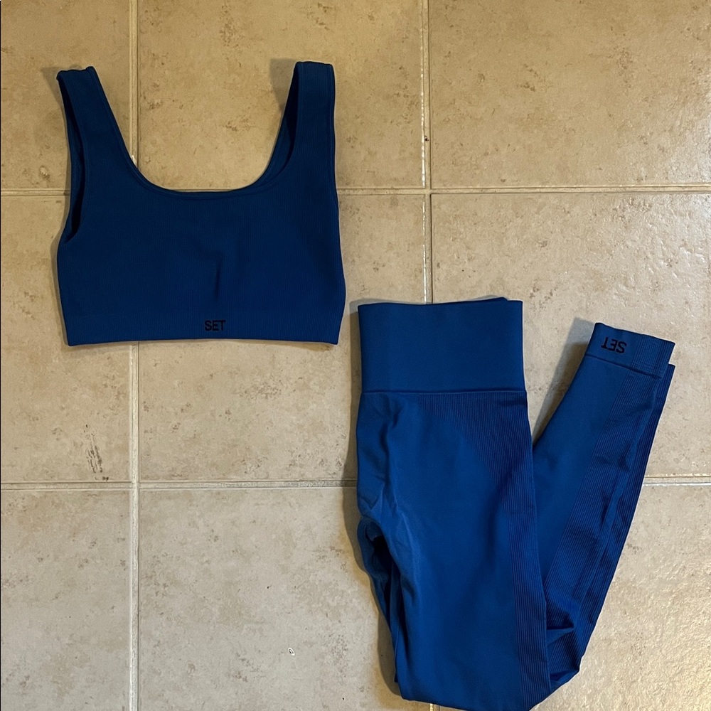 SET Active Sculptflex Blue Leggings and Bra Set